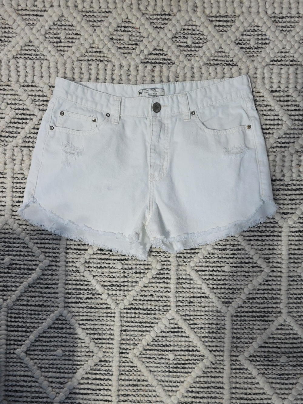 Free People White Frayed Hem Denim Shorts
